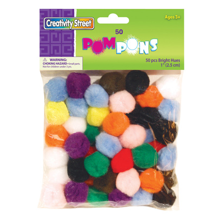 Creativity Street Pom Pons, Bright Hues, 1in, 50 Count, PK12 PAC8113-01
